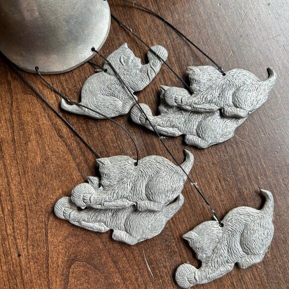 Vintage Pewter Metal Cat Wind Chime Decor - Picture 3 of 5